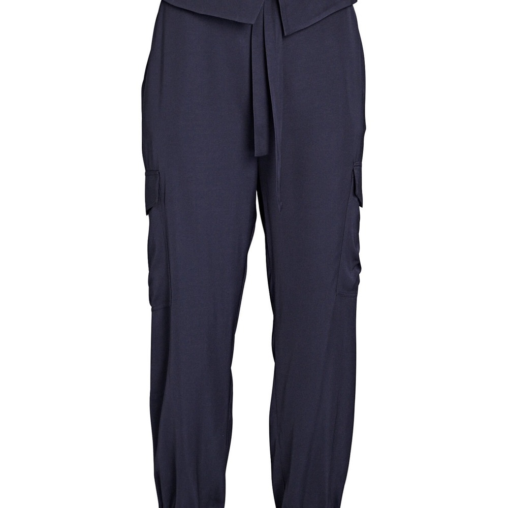 FRAME Navy Satin Cargo Pants - Picture 2 of 10